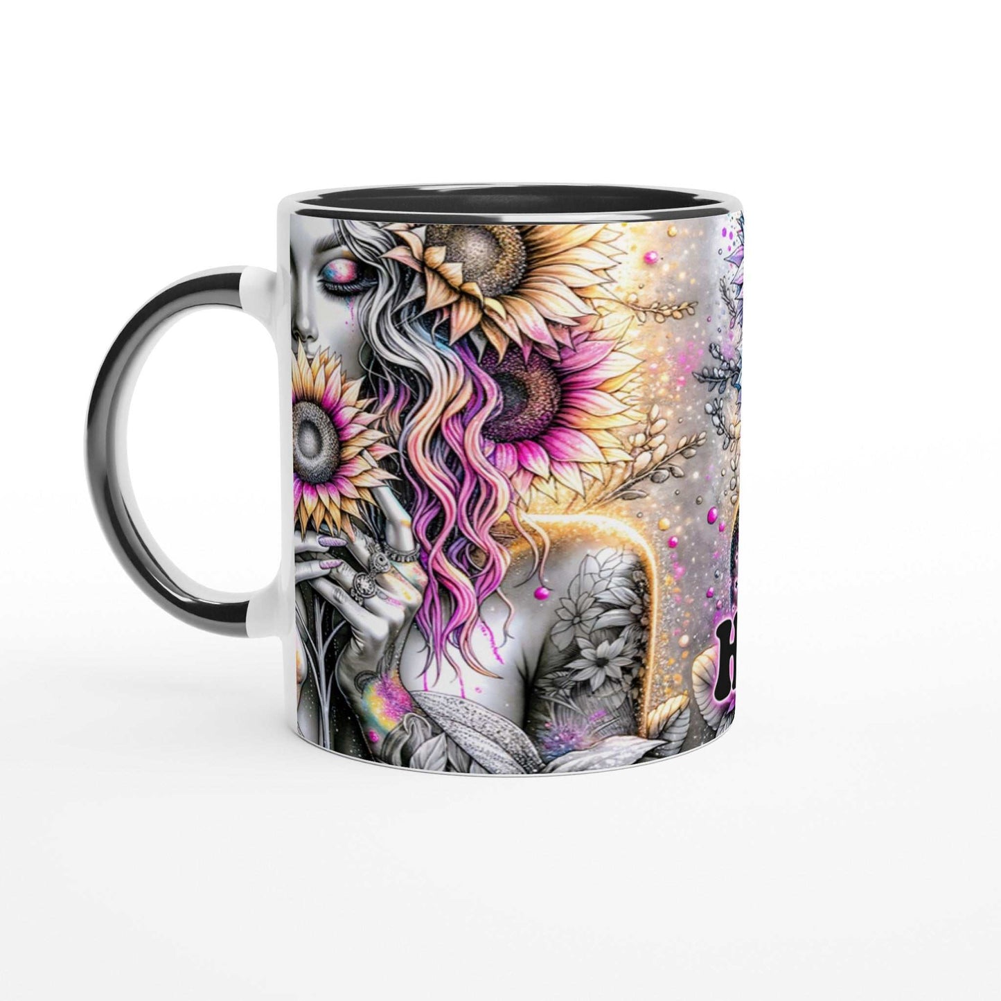 Be Happy Motivational Coffee Mug with vibrant design, 11oz ceramic, glossy finish.