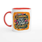 Outta Fucks Fun Mug with colorful design and red handle, 11oz ceramic, ideal for beverages.