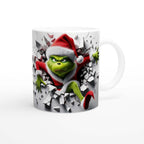 Grinch Hole in the Wall festive ceramic mug with sublimation print and glossy finish.