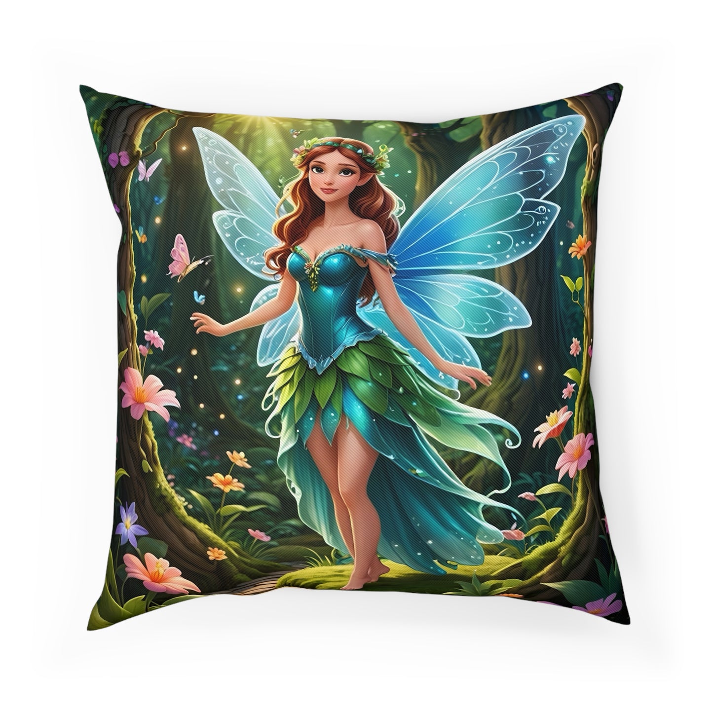 Stunning Fairy Cotton Drill Square Cushion