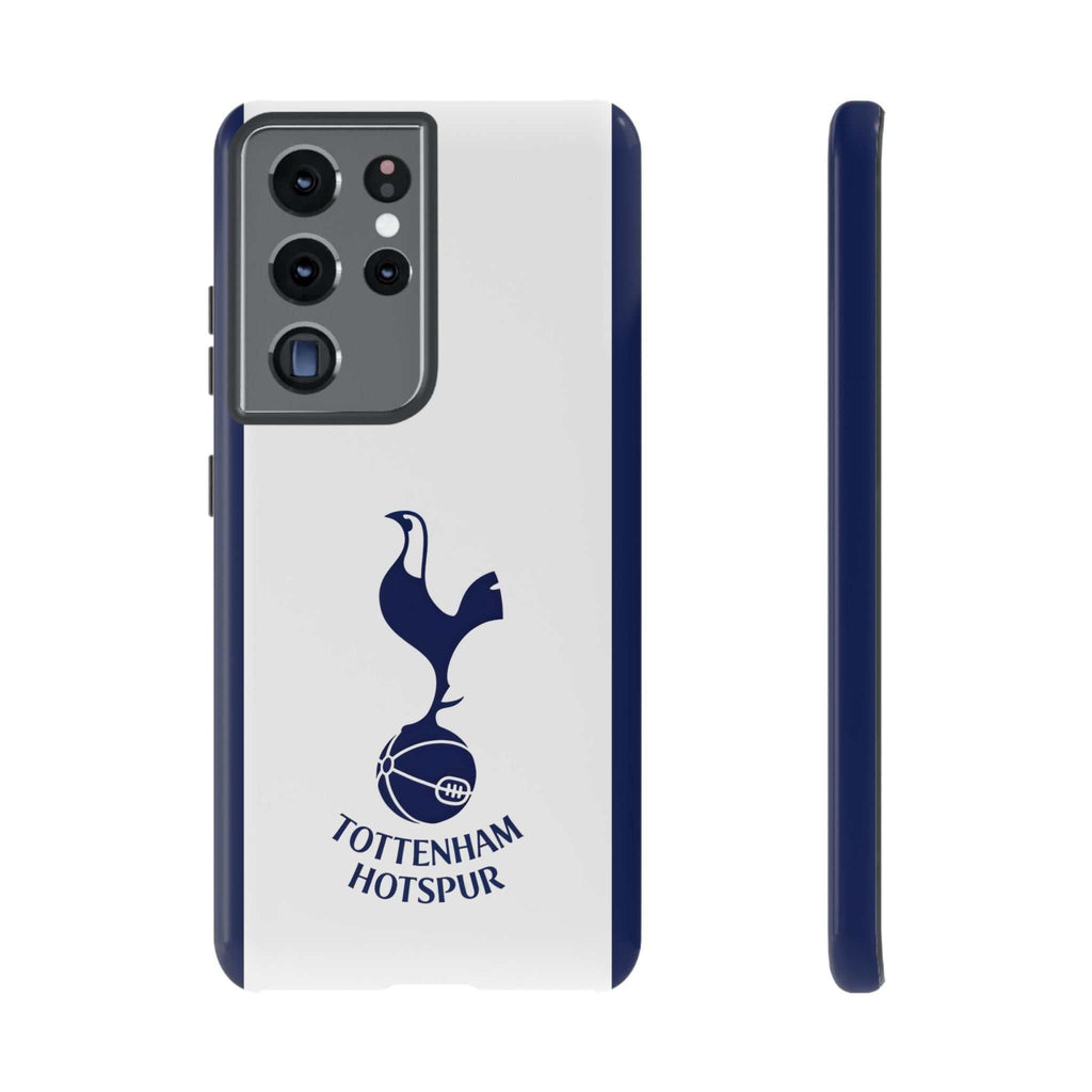 Tottenham FC Magnetic Case Samsung phone cover with white and navy colors, dual layer protection, and wireless charging compatibility