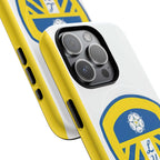 Leeds Utd MagSafe iPhone Case with team crest, dual layer shock-absorbing protection, and MagSafe compatibility.