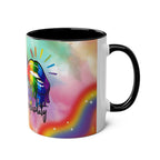 LGBTQ+ Pride Mug with vibrant rainbow design, 11oz ceramic, glossy finish, dishwasher and microwave safe.