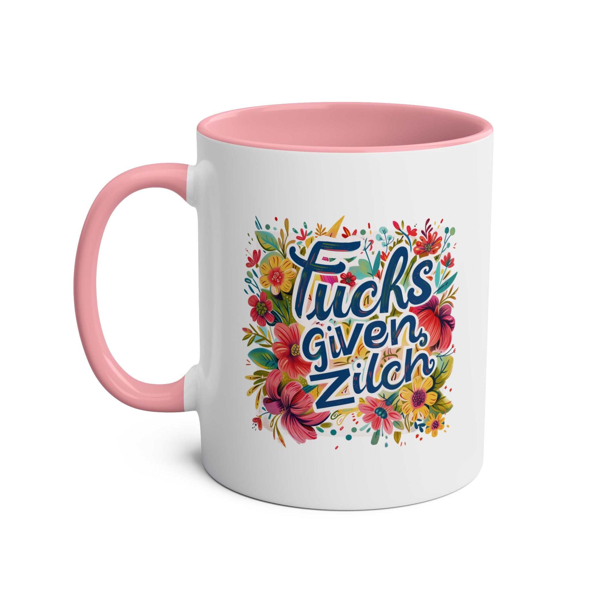 Zilch Coffee Mug with colorful floral design and cheeky message