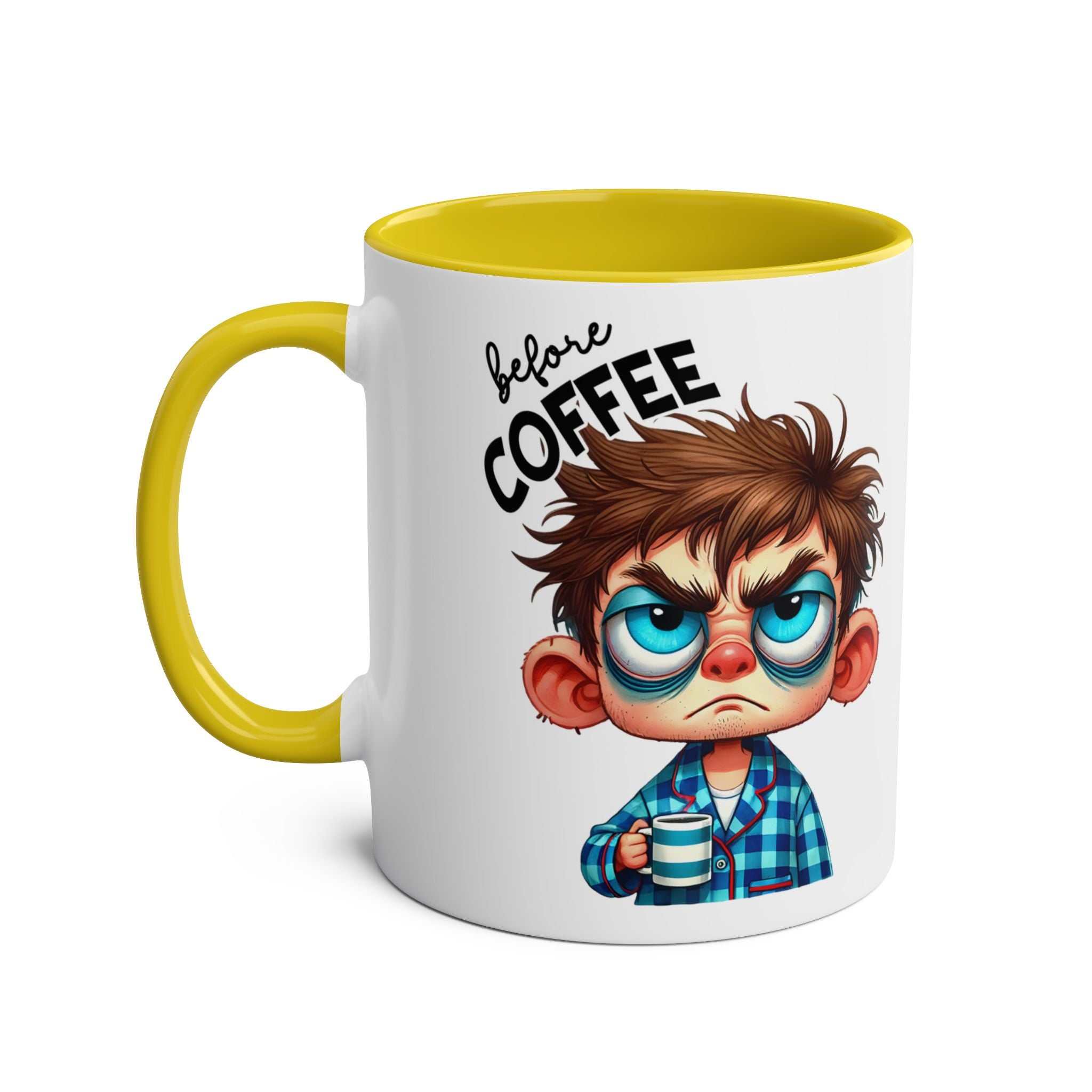 Fun Sarcastic Coffee Mug with humorous design and glossy finish, 11oz ceramic, yellow interior.