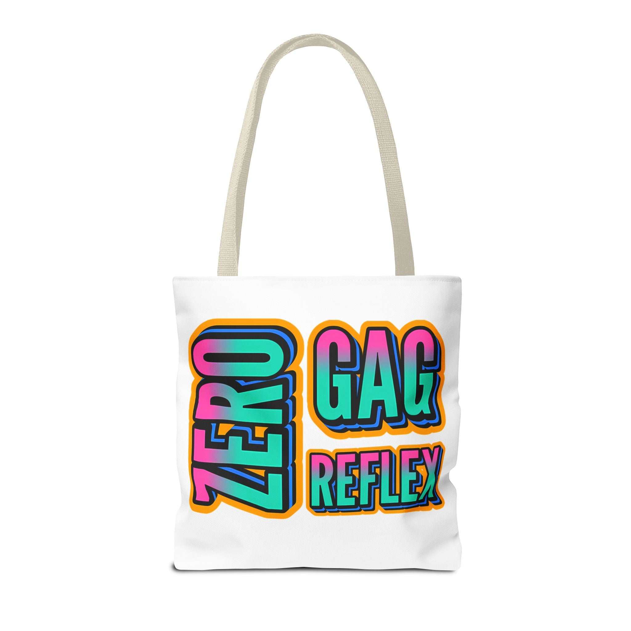 Zero Gag Reflex Tote Bag with cheeky design, durable polyester, multiple sizes and handle colors