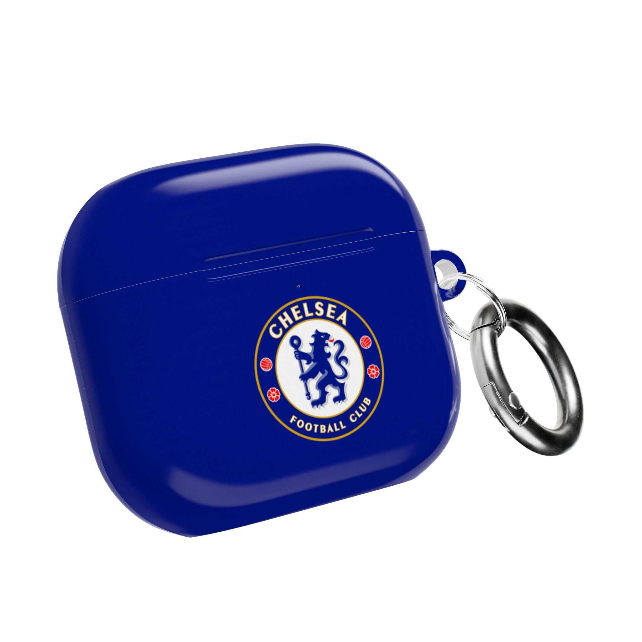 Chelsea FC AirPods protective hard case in royal blue with club crest and keyring attachment