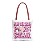 Cheeky Retired Porn Star Tote Bag in durable spun polyester with multiple sizes and handle colors