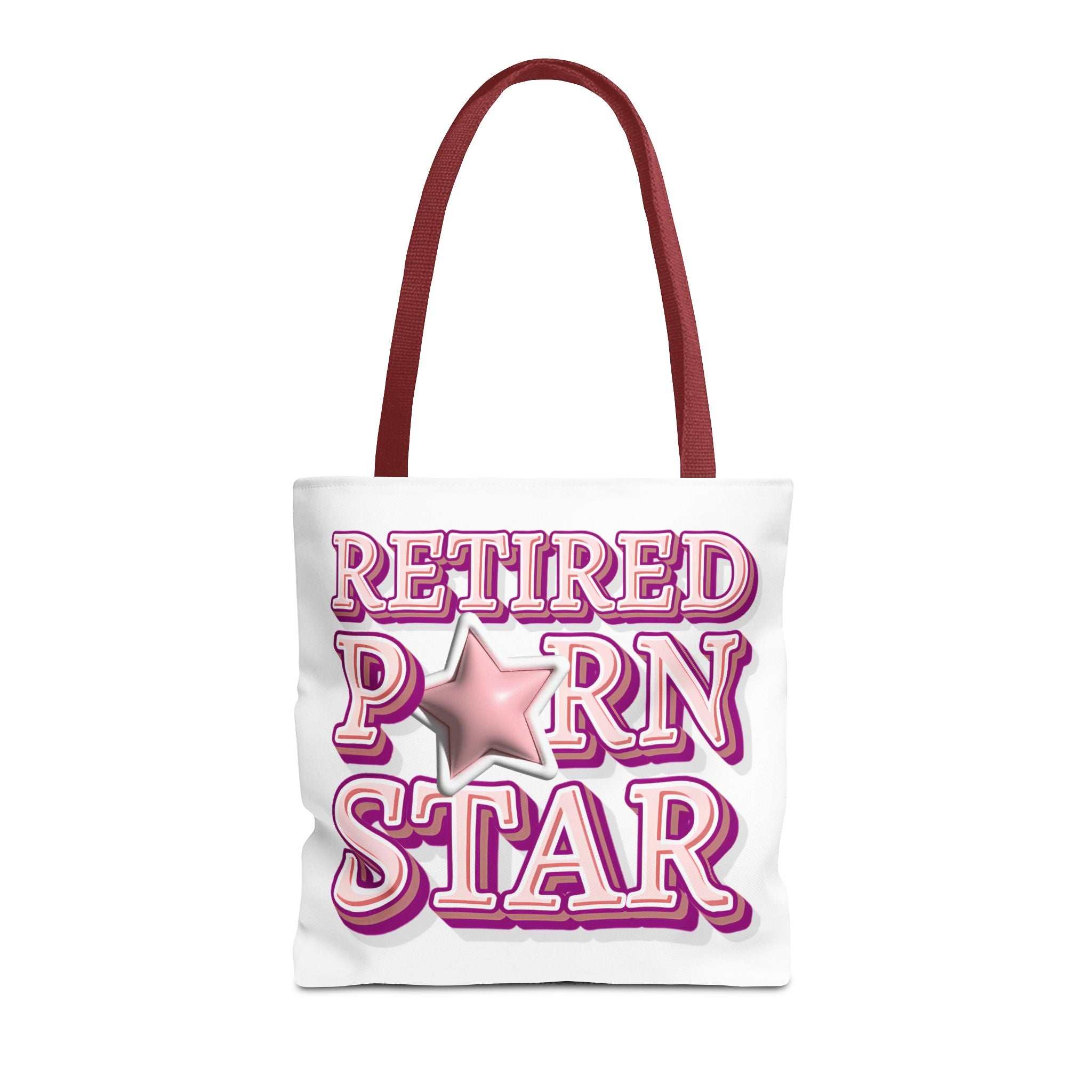Cheeky Retired Porn Star Tote Bag in durable spun polyester with multiple sizes and handle colors