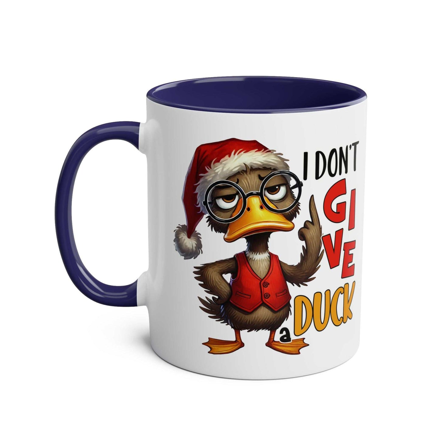 Sarky Christmas Mug with funny duck design in 7 colors, 11oz ceramic.