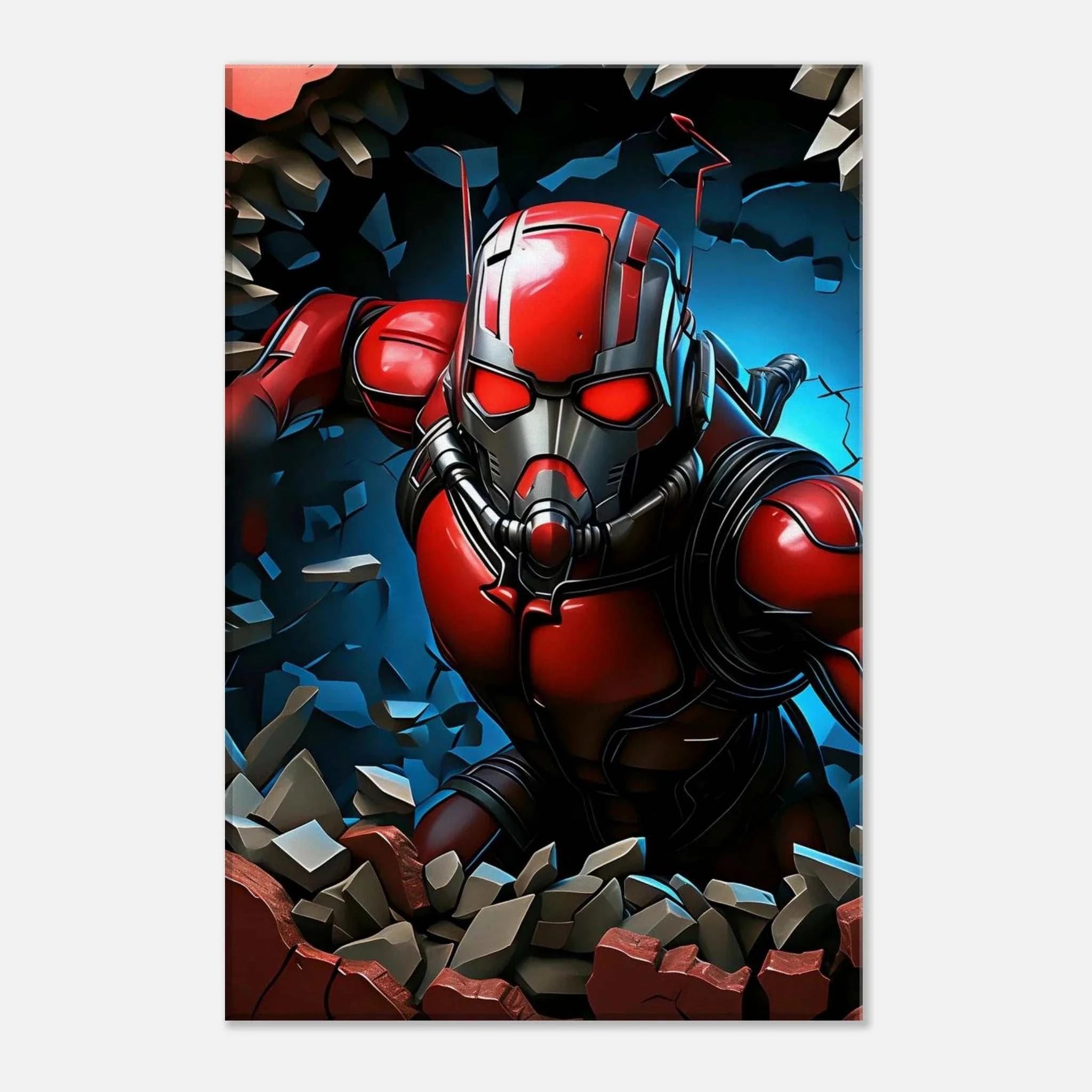Dynamic Antman canvas art with bold colors and superhero theme, perfect for Marvel fans.
