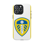 Leeds Utd MagSafe iPhone case with official-inspired crest, white and yellow design, dual layer protection, MagSafe compatible.
