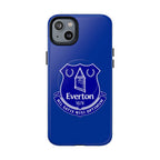Everton FC MagSafe iPhone case in royal blue with club crest, dual-layer protection, and MagSafe compatibility for wireless charging