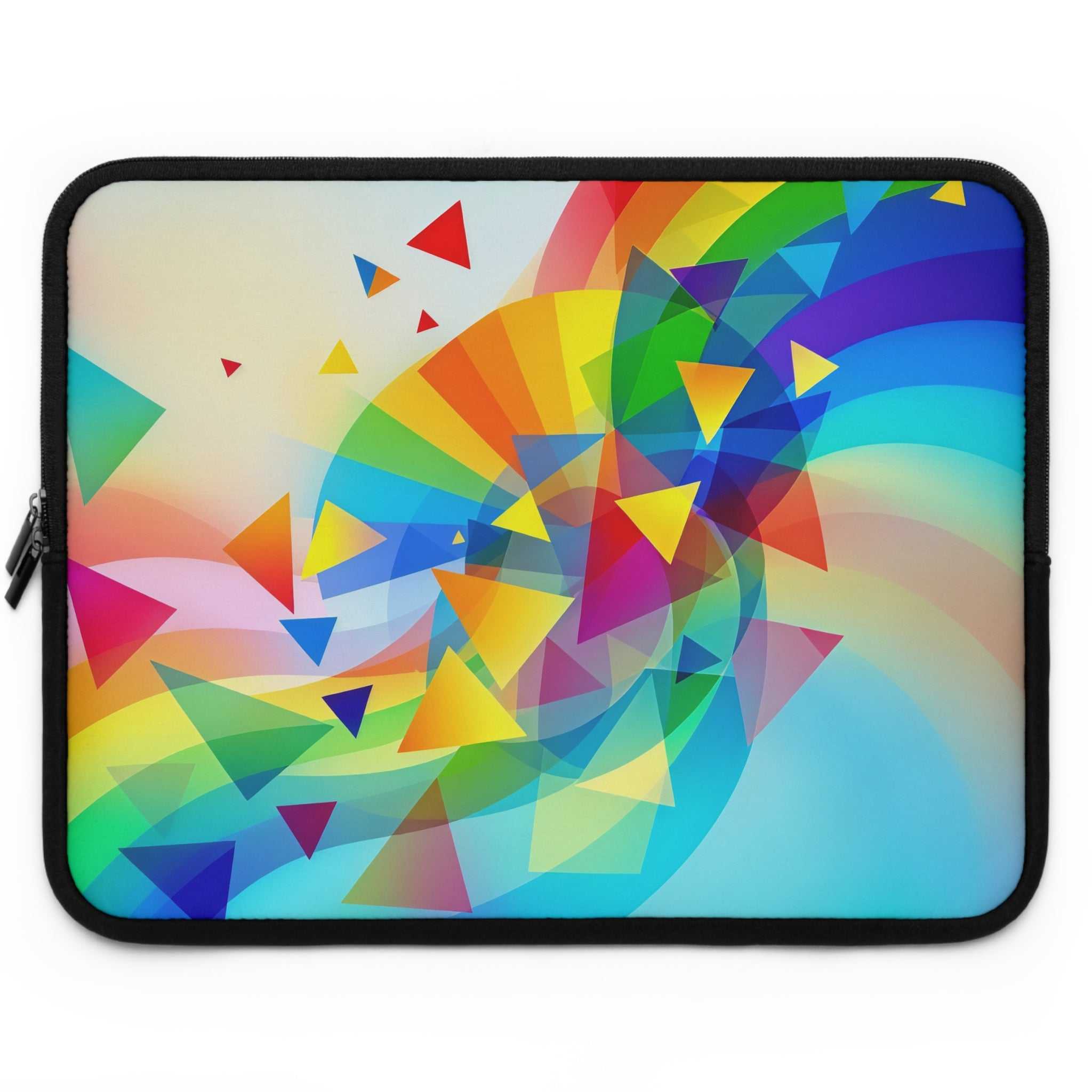 Colorful geometric pride design laptop sleeve with neoprene material and dual zipper closure