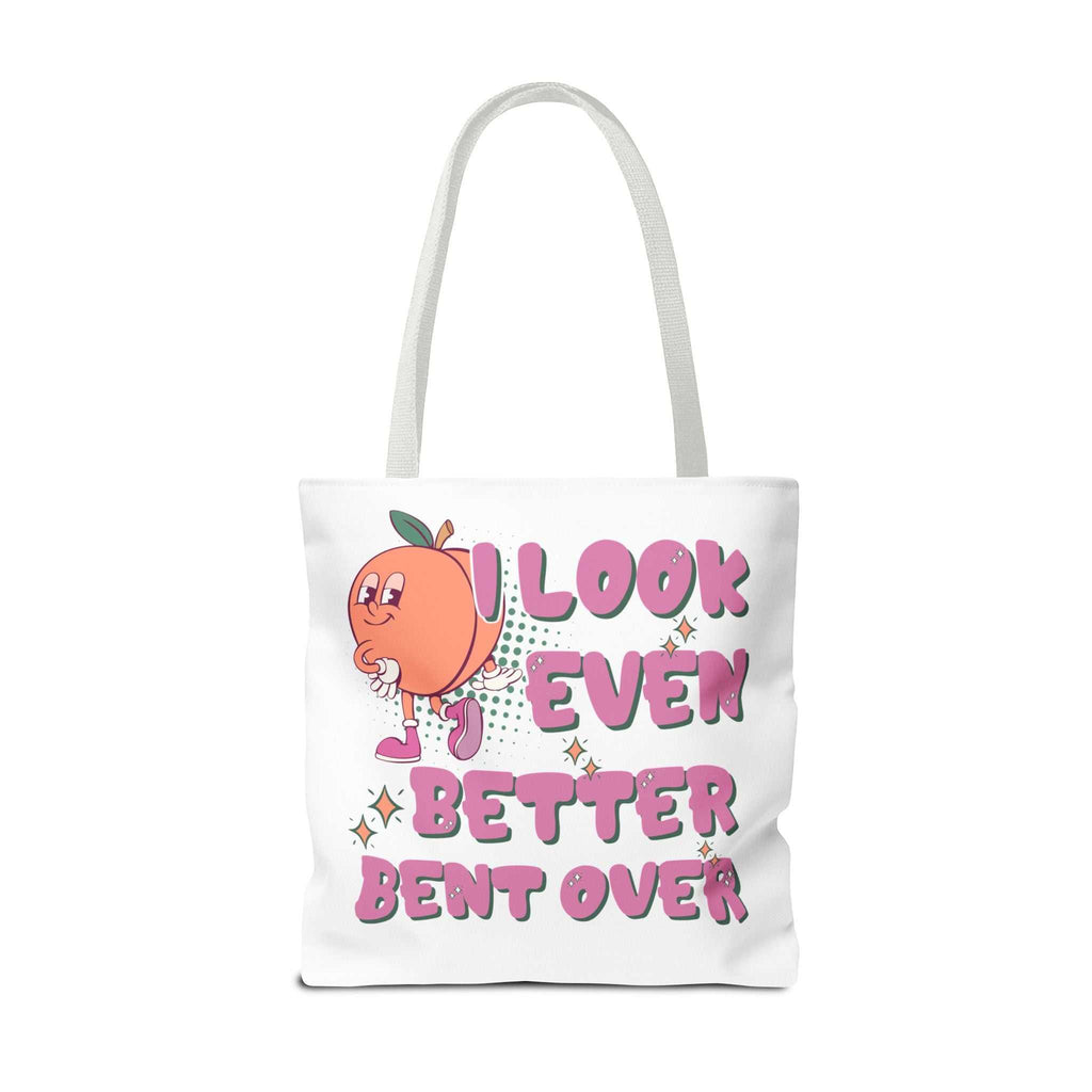 Cheeky Even Better Bent Over Tote Bag in three sizes with colorful handles and durable spun polyester design