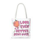 Cheeky Even Better Bent Over Tote Bag in three sizes with colorful handles and durable spun polyester design
