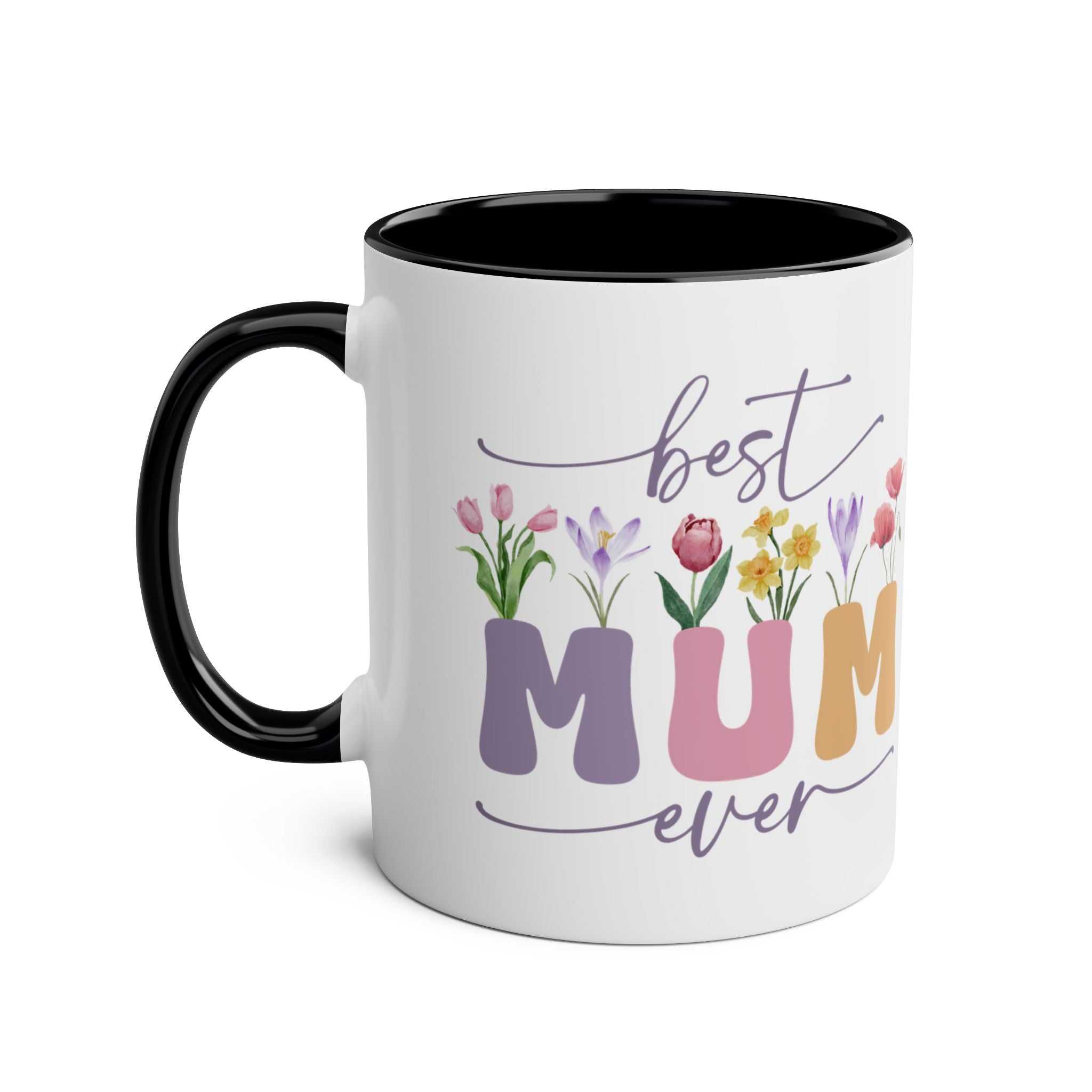 Best Mum Ever Mother's Day gift mug with floral design, ceramic, glossy finish, dishwasher safe.