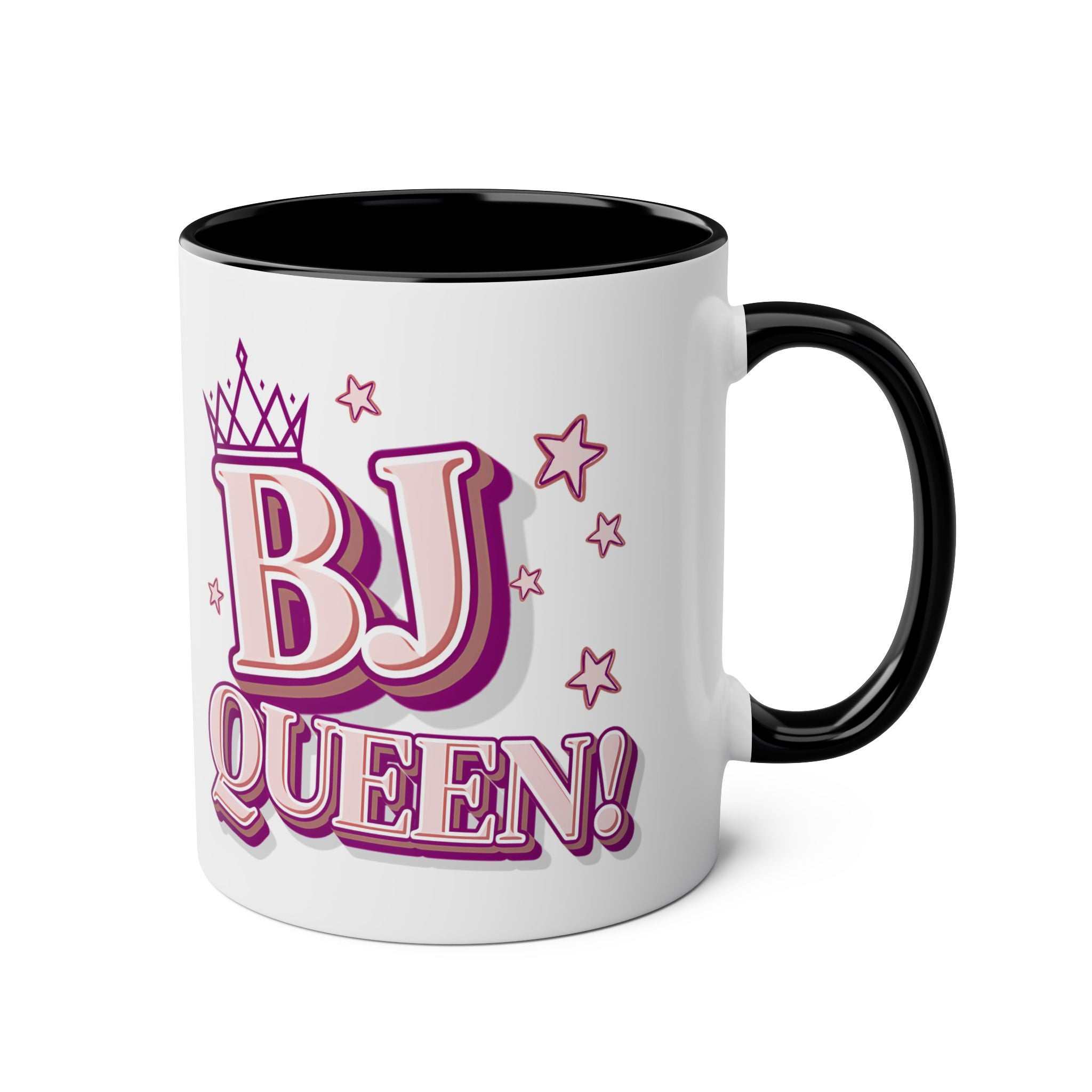 Colorful BJ Queen Coffee Mug with bold, cheeky design for confident personalities