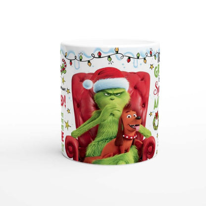 Grinch "Im Booked" Christmas Mug with festive design, 11oz ceramic, dishwasher and microwave safe.
