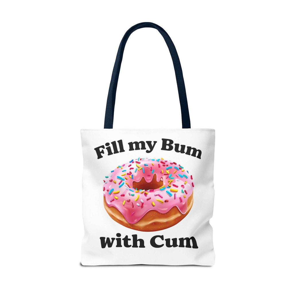 Provocative Donut Tote Bag with cheeky design and colorful handles, made from durable spun polyester, perfect for errands and casual outings