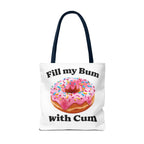 Provocative Donut Tote Bag with cheeky design and colorful handles, made from durable spun polyester, perfect for errands and casual outings