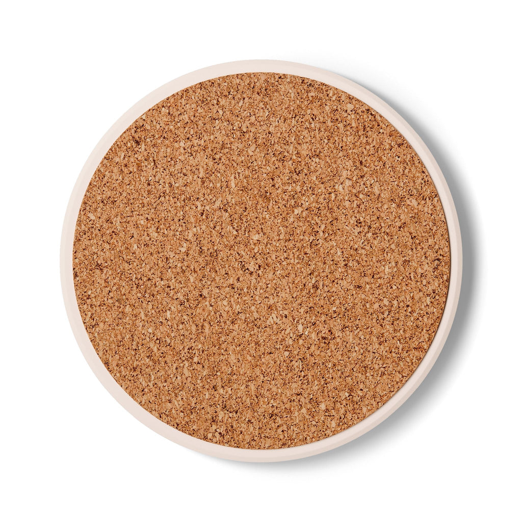 Round ceramic coaster with cork backing for non-slip and surface protection Dad Farts Stink design