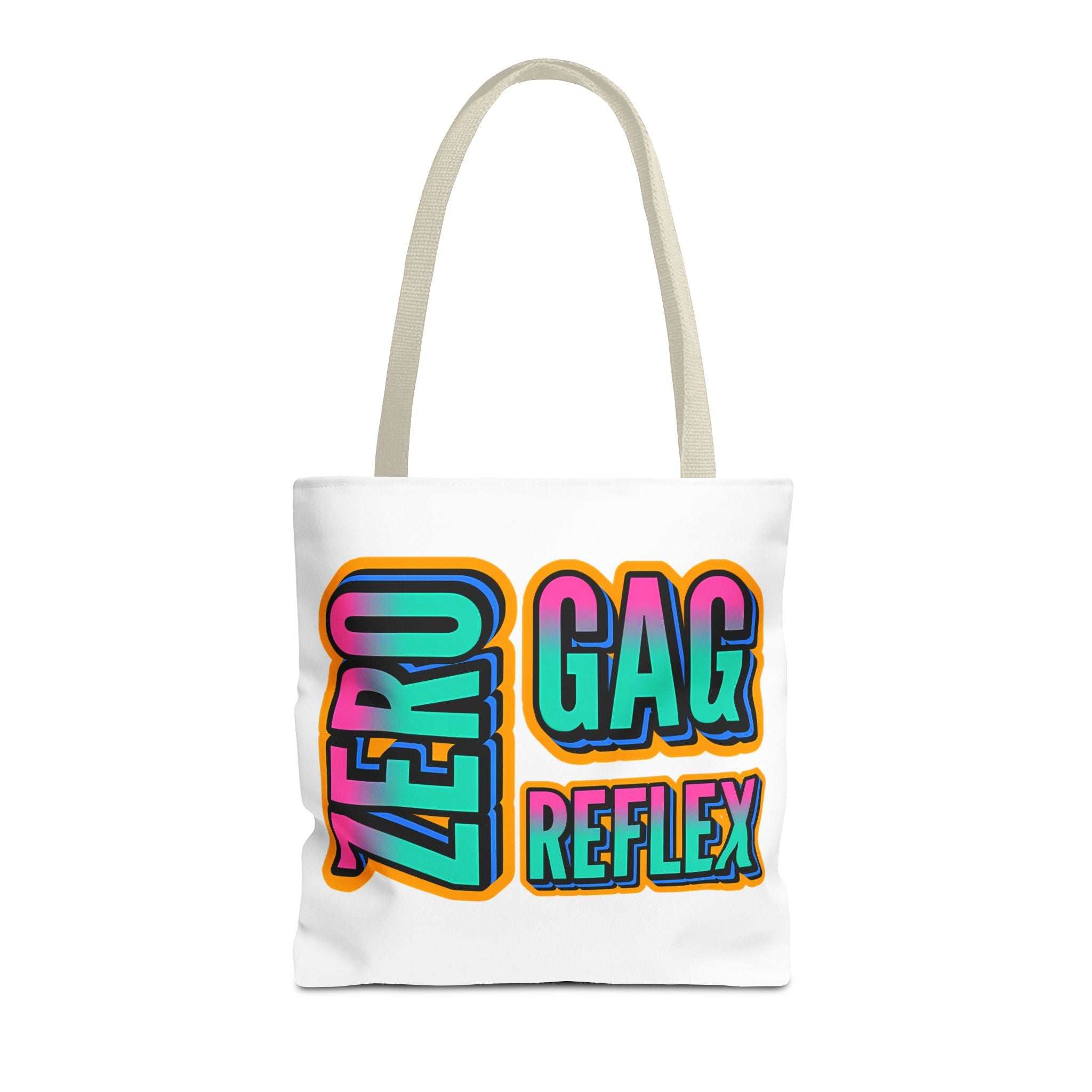 Zero Gag Reflex Tote Bag with cheeky design, durable spun polyester, multiple sizes and handle colors, lightweight and reusable
