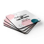 Cheeky Fun Coaster Set with quirky design and double meanings, 4-piece, 3.75" size, high-gloss MDF.