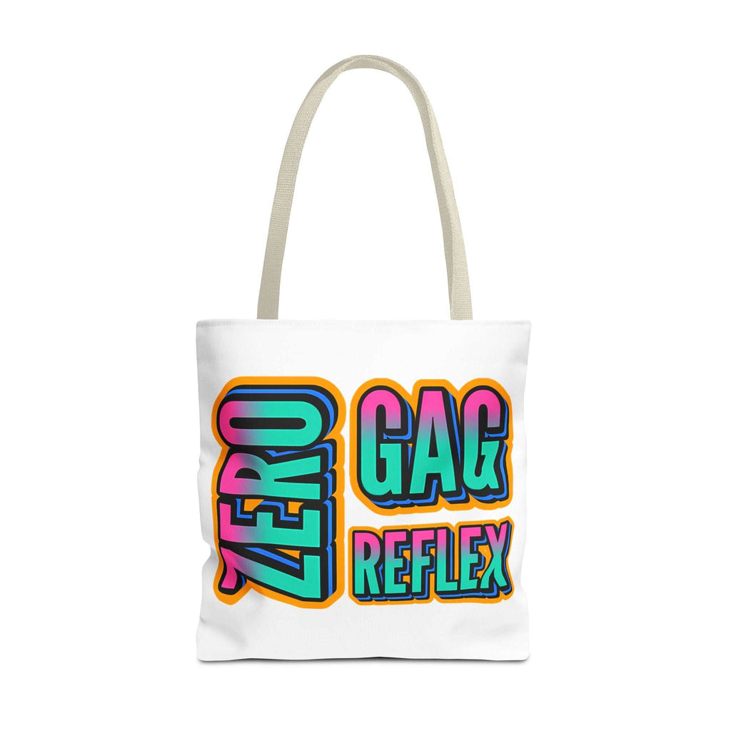 Zero Gag Reflex Tote Bag with cheeky print, durable spun polyester, available in three sizes and five handle colors