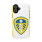 Leeds Utd MagSafe iPhone case with official-inspired crest, dual-layer protection, and wireless charging compatibility