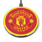 Manchester United FC wireless charger with 10W fast charging and vibrant red and yellow design