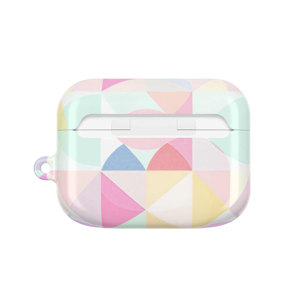 Pastel geometric print protective hard shell case for AirPods and AirPods Pro with vibrant colors and glossy finish