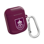 Burnley FC AirPods protective case with claret and blue colors and club crest, shock-resistant and wireless charging compatible