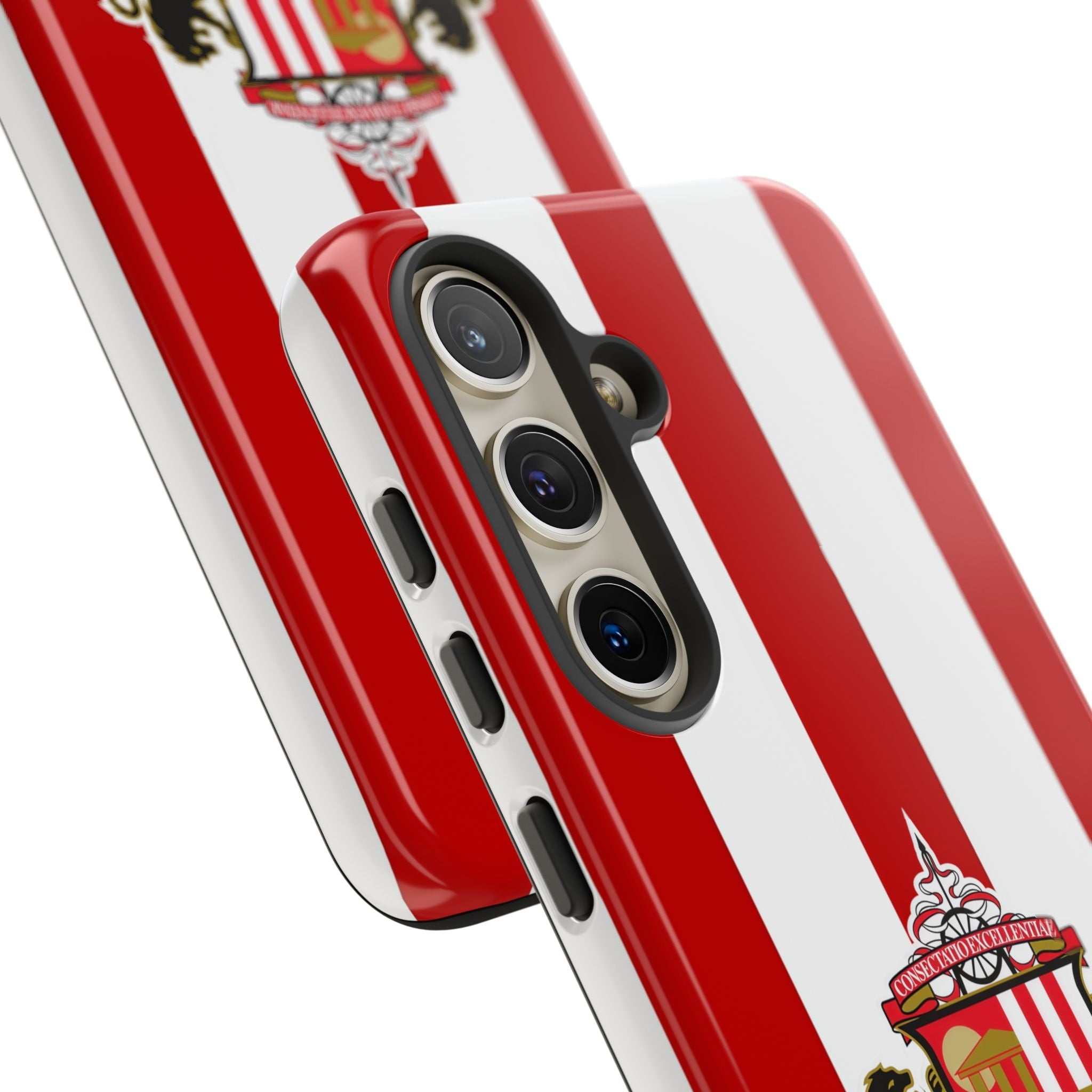 Sunderland FC Samsung phone case with red and white colors and protective dual-layer design compatible with wireless charging