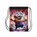 Minion Spider-Man drawstring bag with durable polyester, playful superhero design, and easy carry straps for kids
