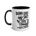 Funny Doing Dad Shit coffee mug with skeleton on toilet graphic, premium ceramic, dishwasher and microwave safe