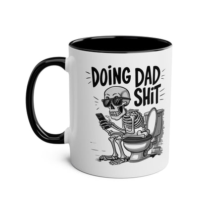 Fun Fathers Day Gift Mug with skeleton design, glossy finish, available in 6 colors, 11oz ceramic, microwave and dishwasher safe.