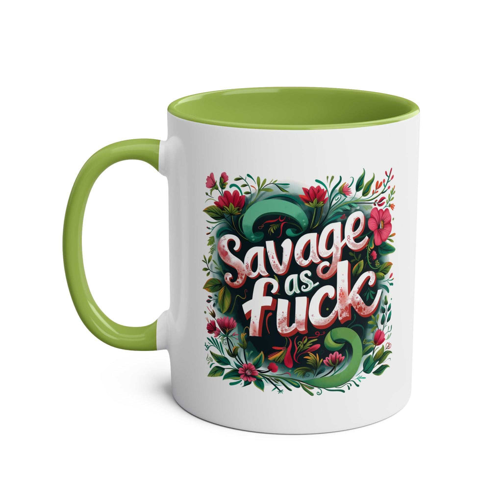 Savage as Fuck Coffee Mug with floral design and green interior.