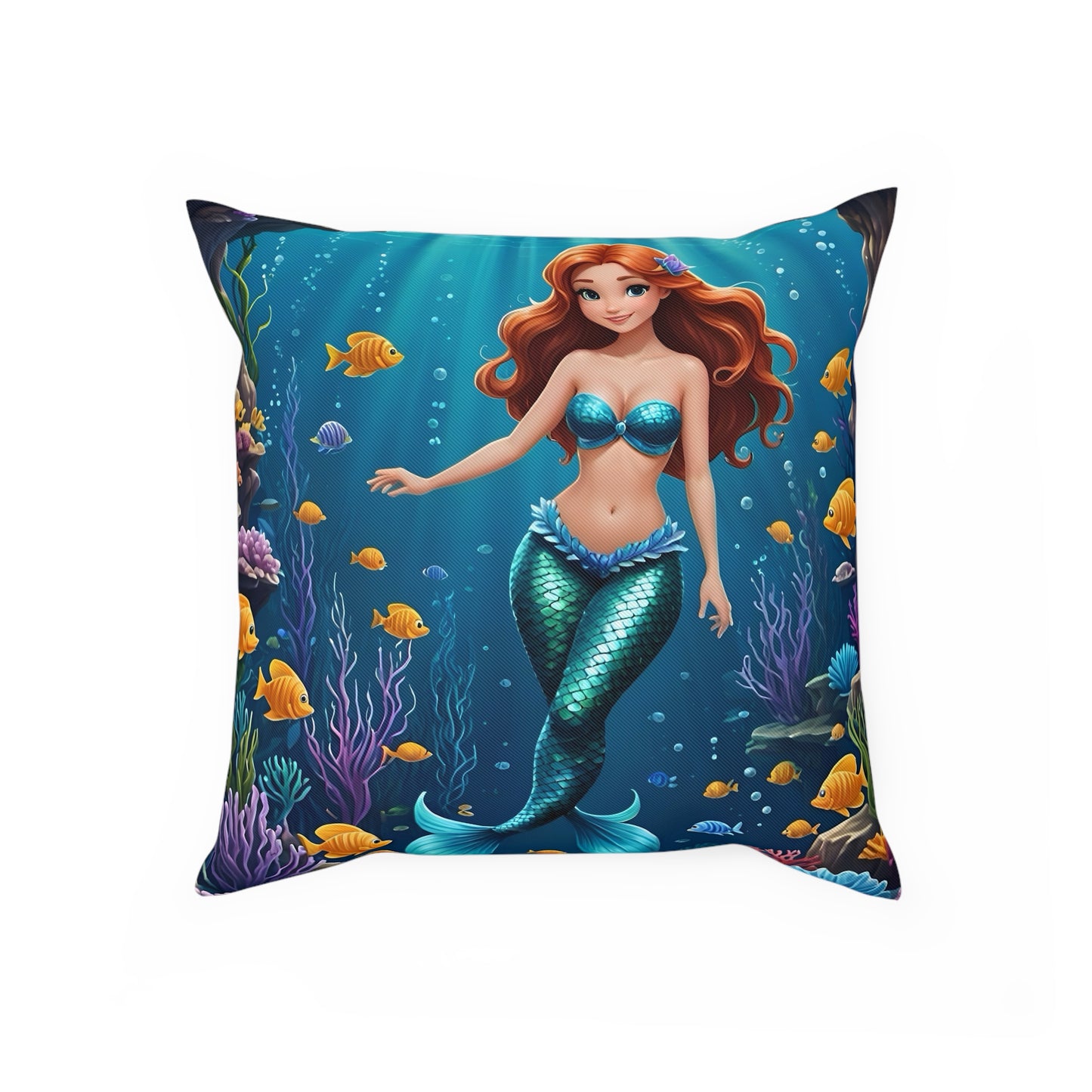 Beautiful Mermaid Cotton Drill Square Cushion