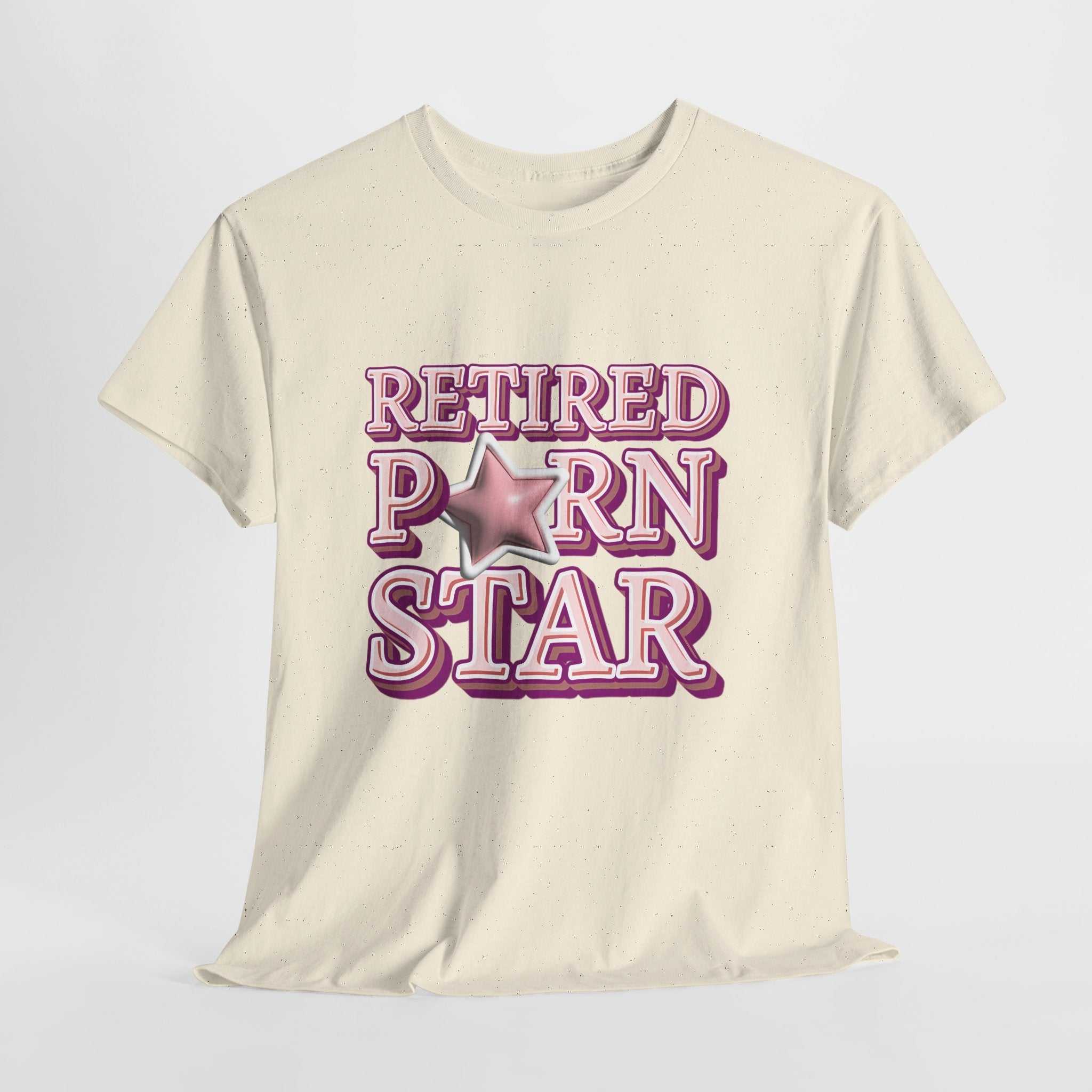 Black Retired Porn Star T-Shirt with bold humorous print, soft cotton, comfortable fit for parties and casual wear
