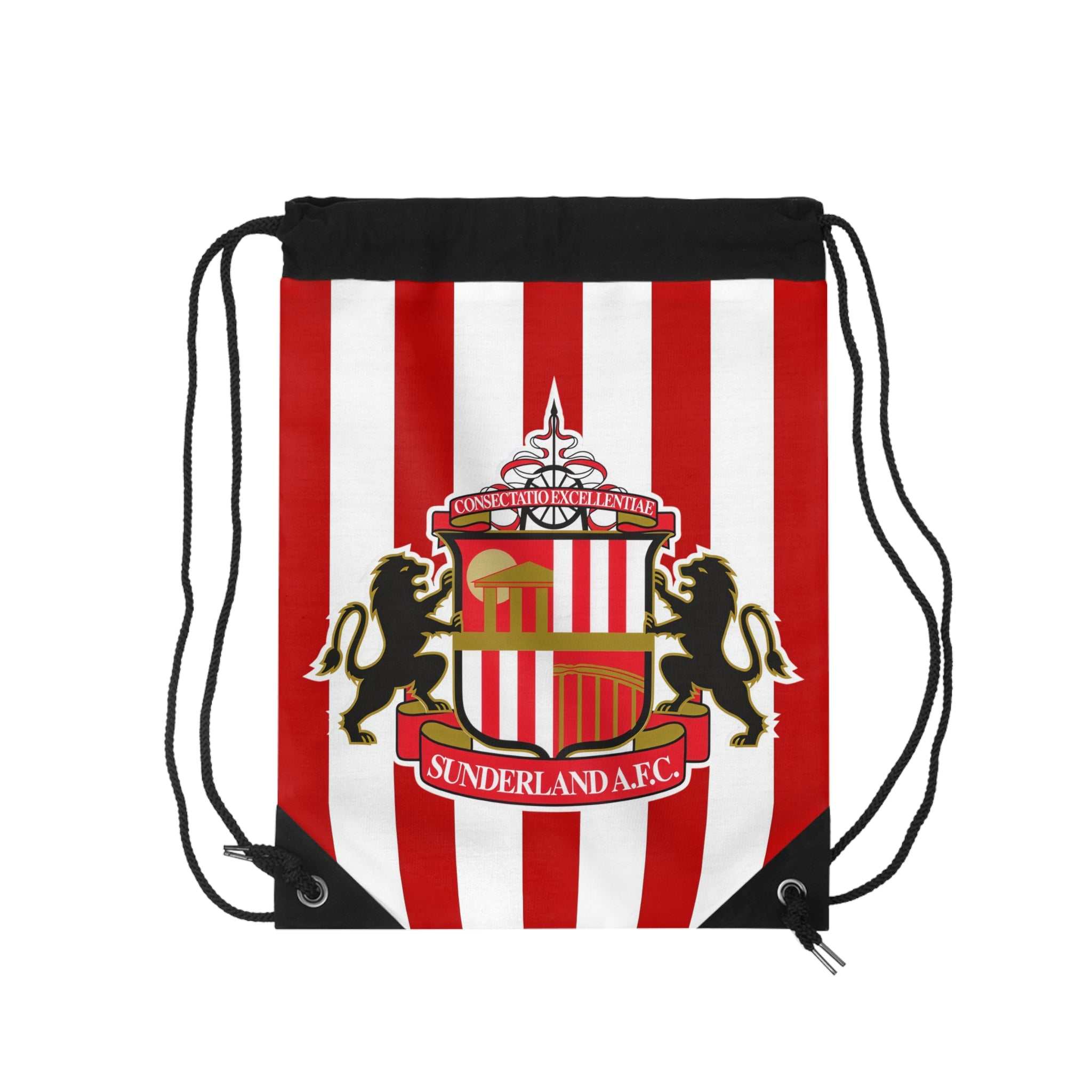 Sunderland Fc drawstring bag with red and white stripes and club crest, lightweight polyester, ideal for sports and casual use