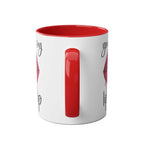 Ceramic mug with "You Make My Lips Drip" print, featuring a red rim and handle.