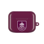 Burnley FC AirPods protective hard case in claret with club crest, shock-resistant and compatible with AirPods and AirPods Pro.