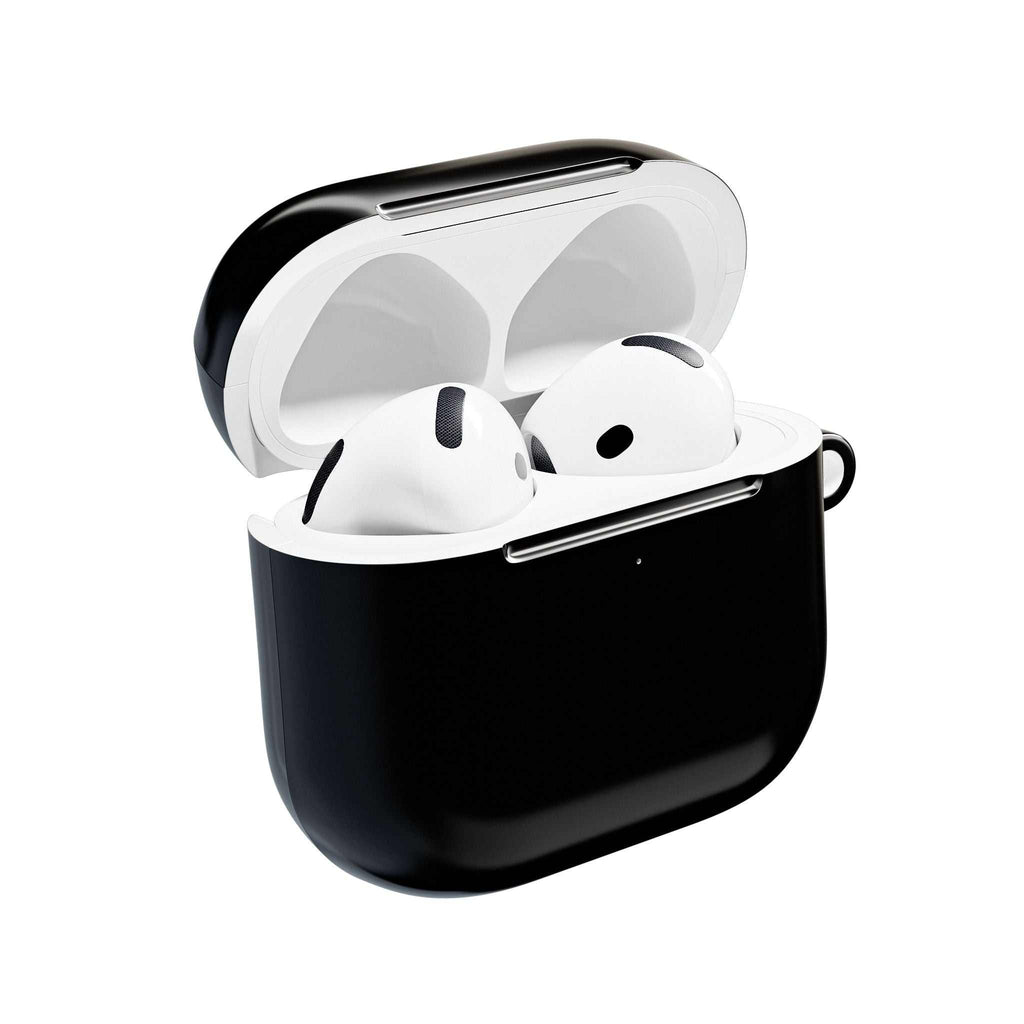 Black AirPods Pro protective hard shell case with glossy finish and wireless charging compatibility.