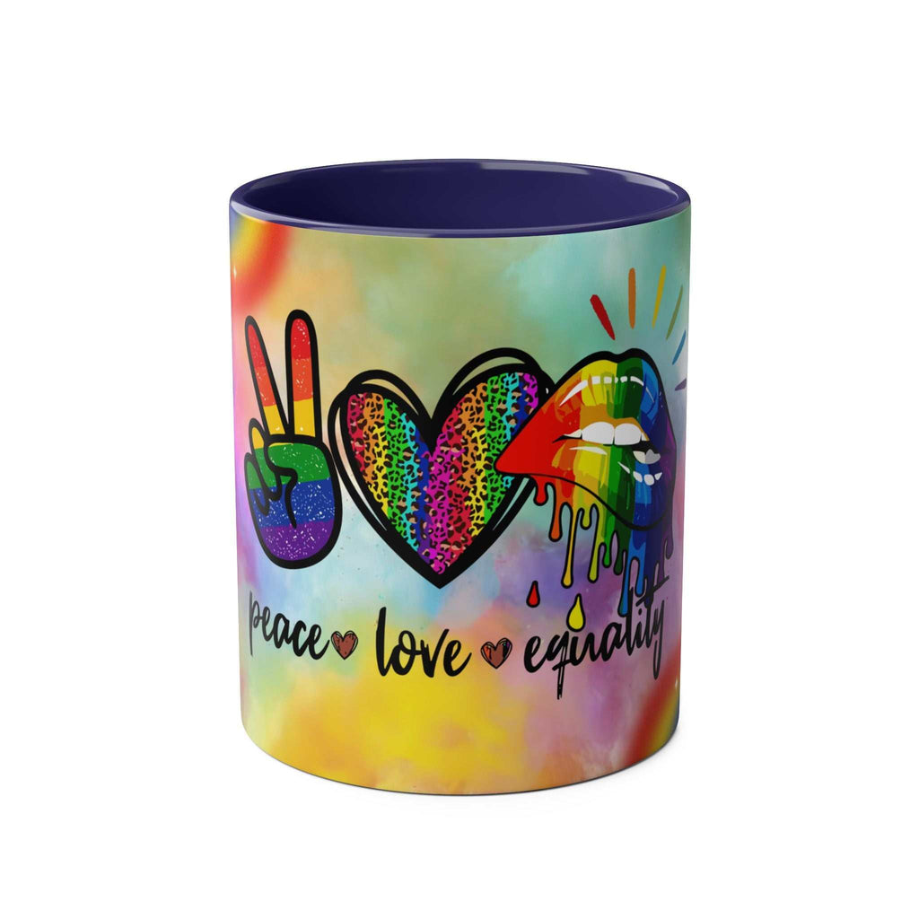 Colorful LGBTQ+ Pride Mug with rainbow design celebrating love and equality.
