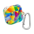 Vibrant geometric pride hard shell protective case for AirPods with colorful abstract design and carabiner clip