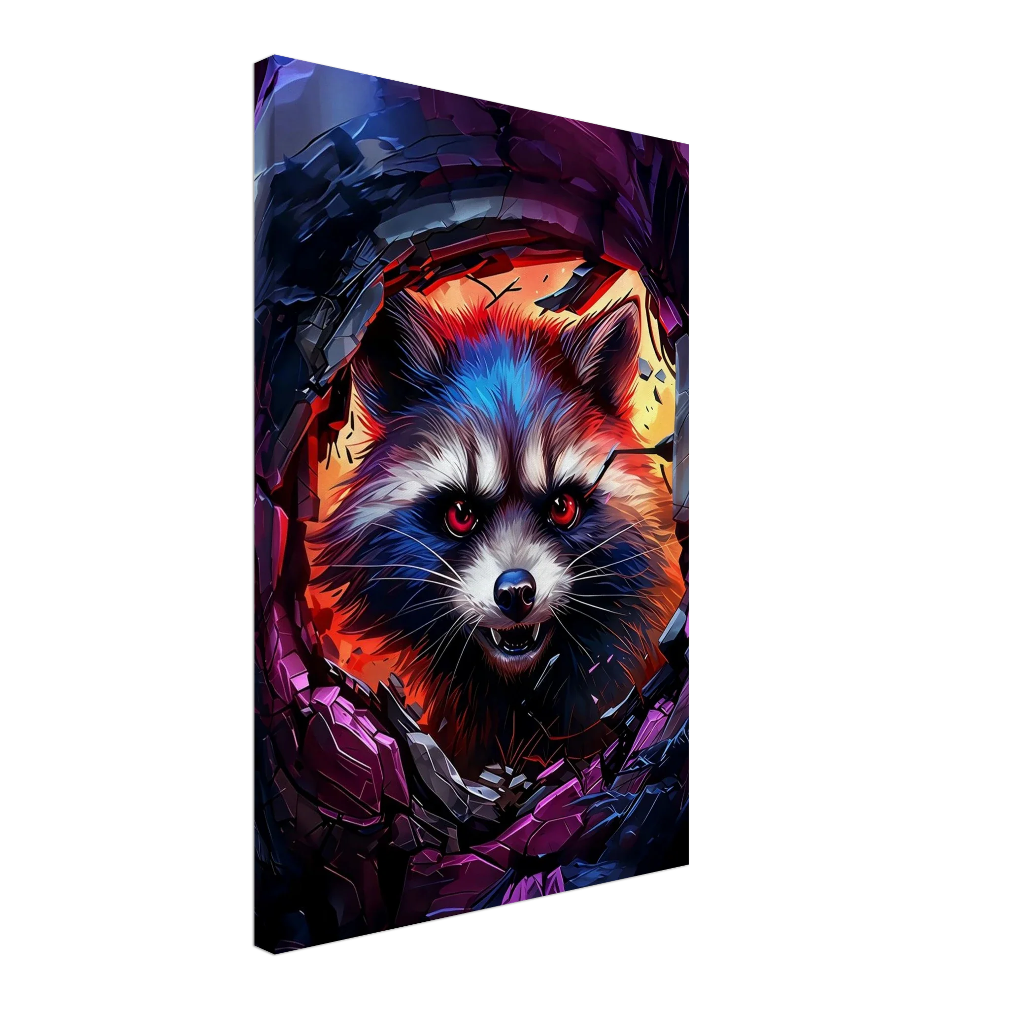 Rocket Raccoon wall canvas with vibrant and dynamic artwork in bold colors.