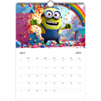 2026 Minions Superhero Wall calendar with colorful superhero Minion illustration and monthly date grid for April