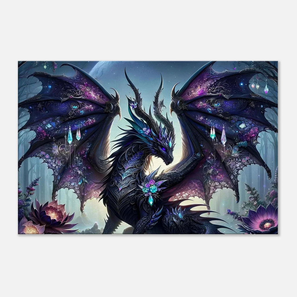Black Gem Dragon Wall Canvas with shimmering gems and vibrant colors, ideal for fantasy fans.