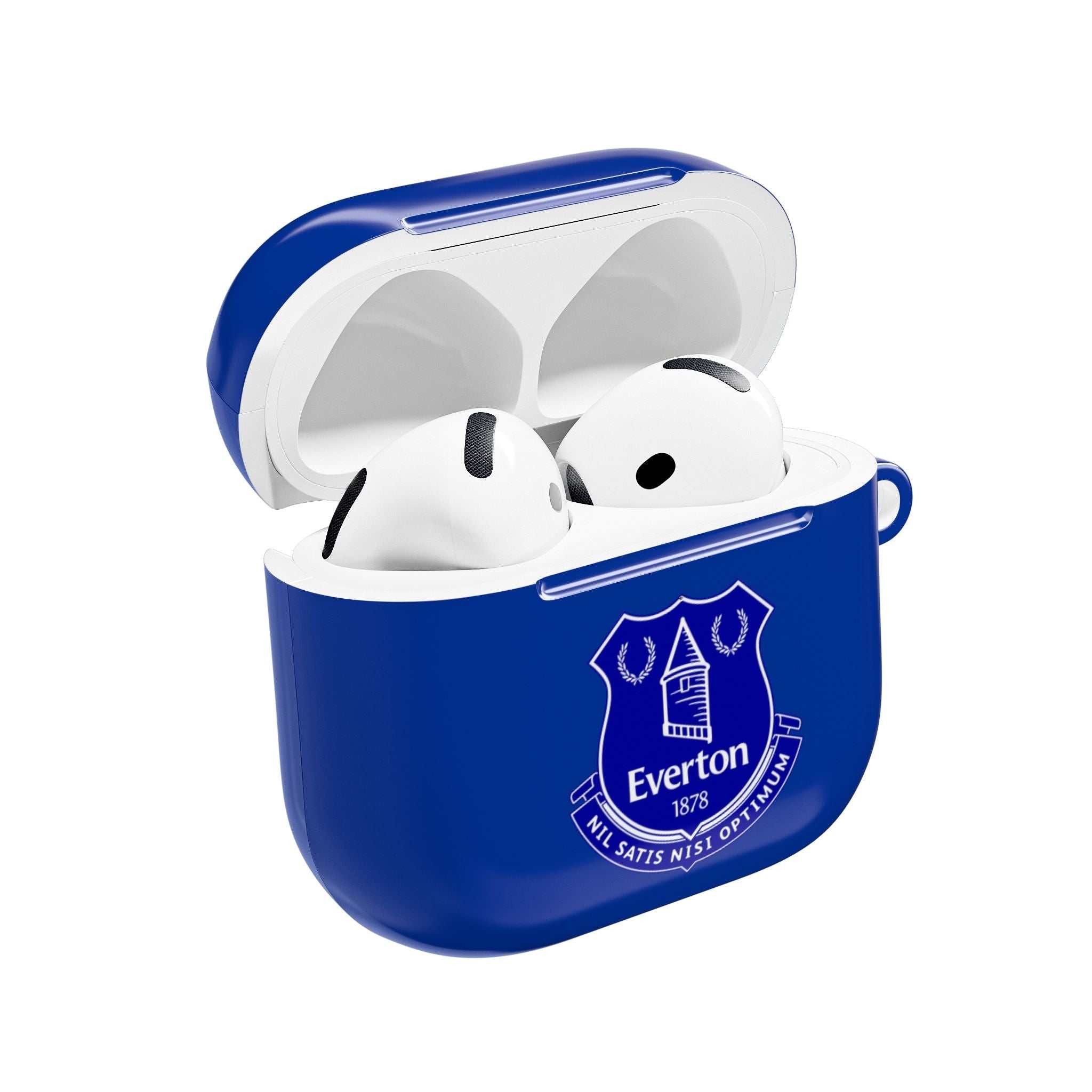 Everton FC AirPods protective case in blue with club logo, durable hard shell for AirPods and AirPods Pro.